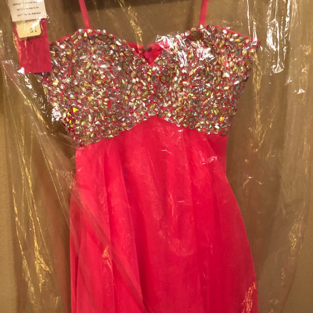 Strapless hot pink formal dress